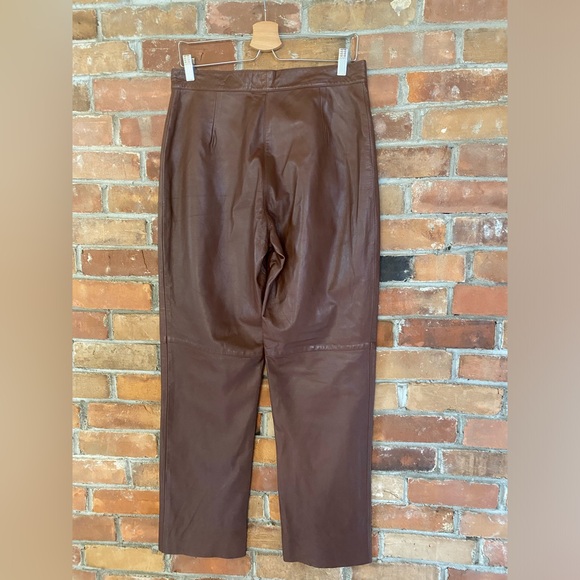BOD & CHRISTENSEN VINTAGE 90s genuine leather brown wide leg high rise pants - Picture 5 of 9